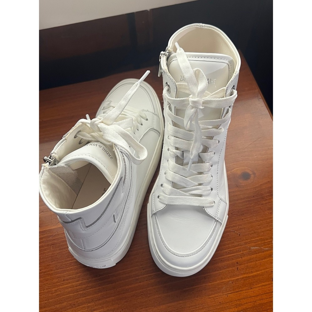 Zadig & Voltaire Women's Leather High Top‎ Sneakers Platform Lace Up White 37